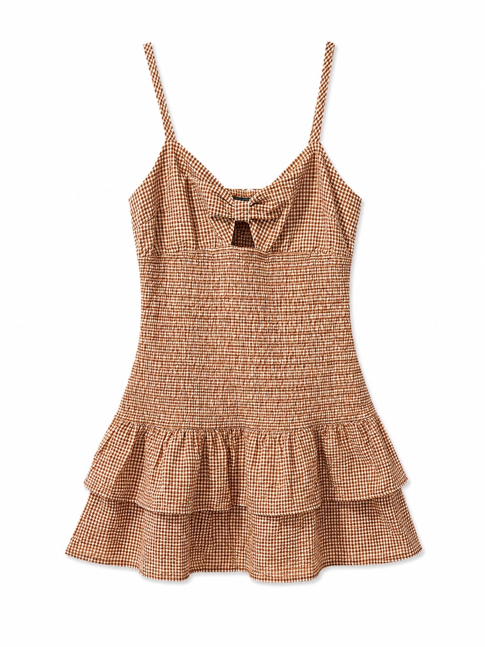Wild Fable maroonGingham Tiered Mini Dress with Bow Front Spaghetti medium NWT
